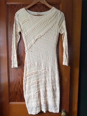 Max Studio Specialty Products Long-Sleeve Cream Textured Lace Knit Dress